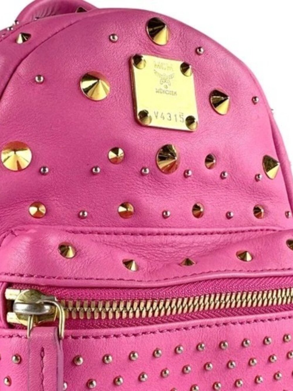 Auth MCM Backpack Pink/Gold Leather/Metal - z9383 - Picture 11 of 13
